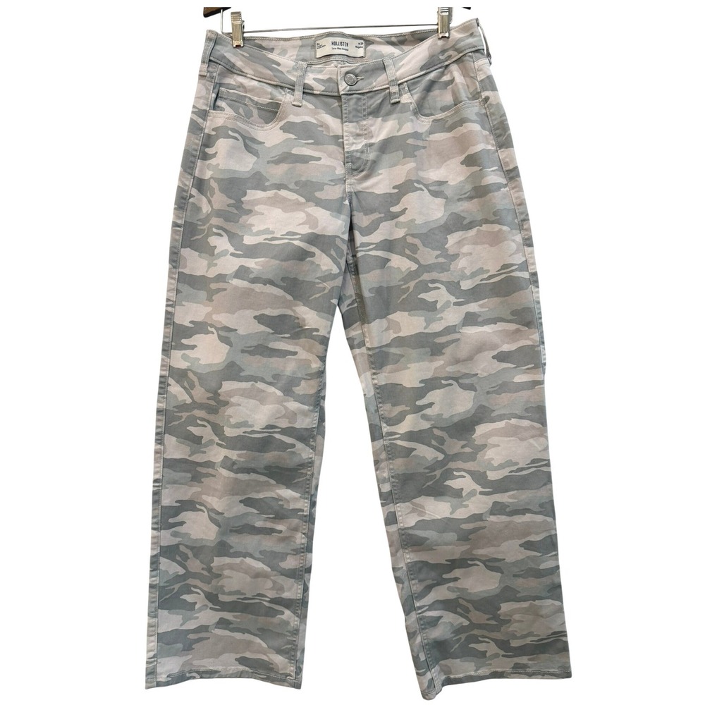 Hollister Low-Rise Baggy Camo‎ Pants Grey Tan Camouflage Size 8R W29 Regular